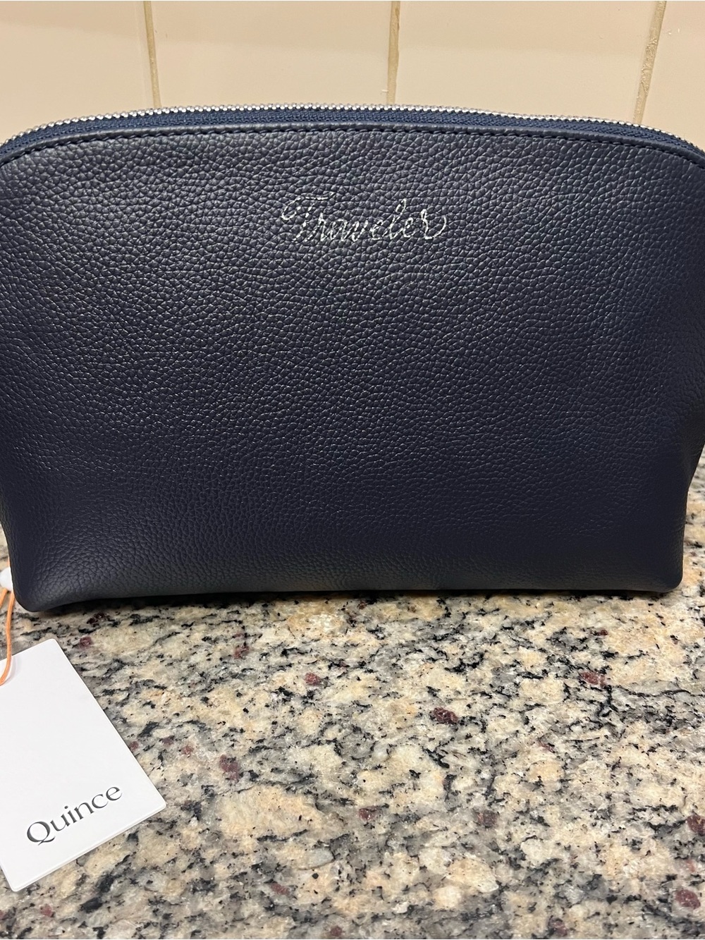 Quince Deep Navy Large Italian Leather Pouch